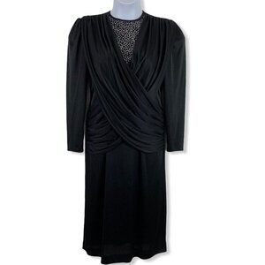 Vintage Dress Size 8 Formalwear Knee Length Black Silver Glitter Ruched Amy Deb